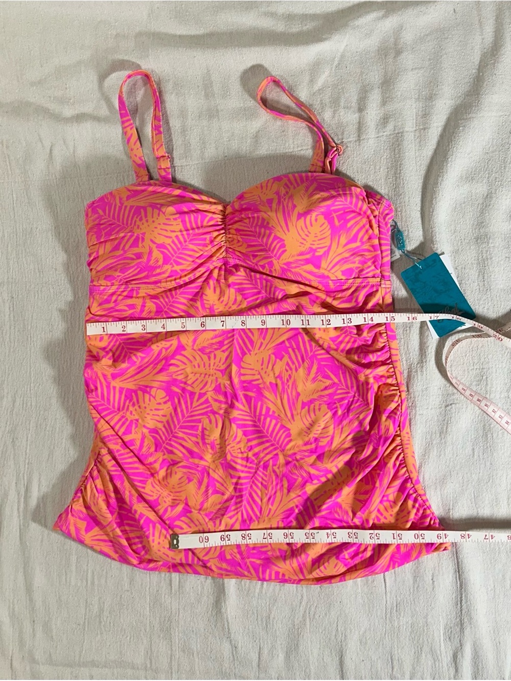 HEAT Swimwear, Tankini Set, Pink & Orange Tropical Palm, Size XL - Picture 9 of 16